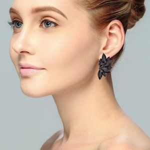 Black Feather Gem Earrings